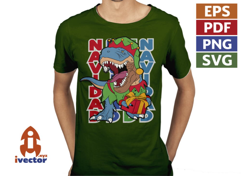 NAVIDAD-DINOSAURIO-VECTOR-EDITABLE-EPS-PDF-01-PLAYERA3 NAVIDAD DINOSAURIO VECTOR EDITABLE EPS PDF