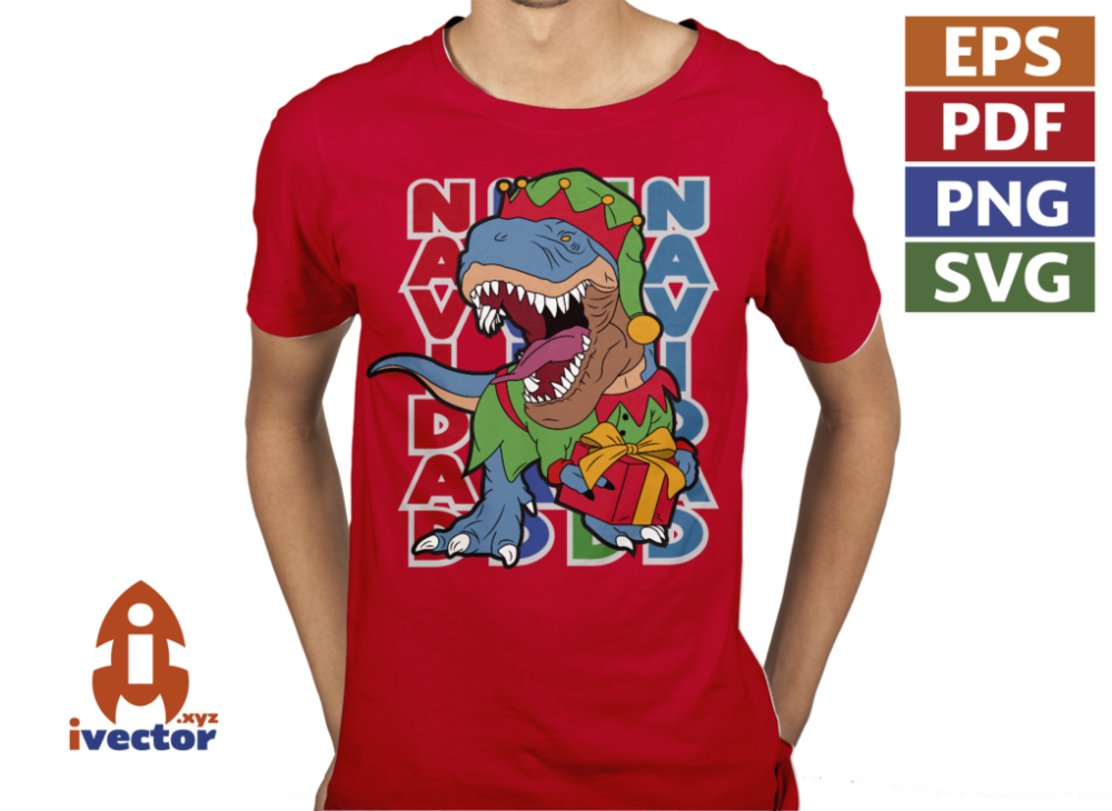 NAVIDAD-DINOSAURIO-VECTOR-EDITABLE-EPS-PDF-01-PLAYERA4 NAVIDAD DINOSAURIO VECTOR EDITABLE EPS PDF