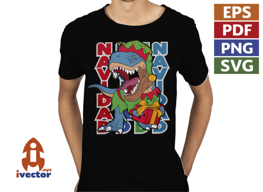 NAVIDAD-DINOSAURIO-VECTOR-EDITABLE-EPS-PDF-01-PLAYERA5 NAVIDAD DINOSAURIO VECTOR EDITABLE EPS PDF