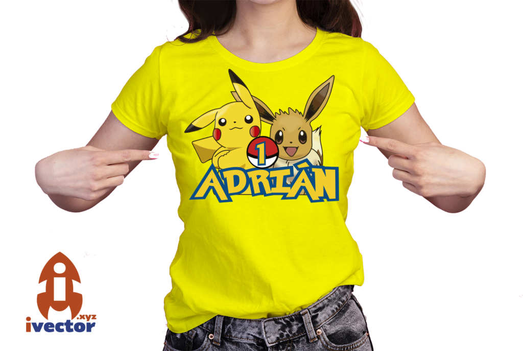 PORKEMON-CUMPLEANOS-VECTOR-EDITABLE-EPS-PDF-PICACHU-01-PLAYERA1-1024x687 monstruos de bolsillo Lets go Pica-chu, Ee-vee Vector, Editable