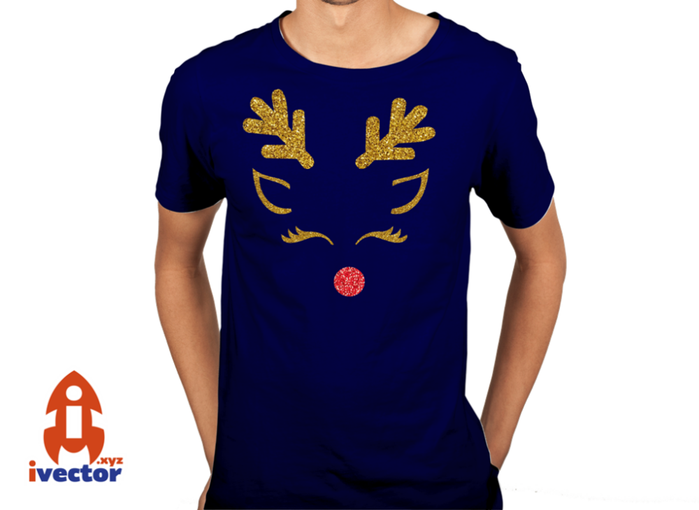 reno-navideno-con-cejas-azul Reno Ojos cerrados Glitter Vector Navidad