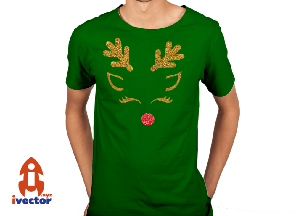 reno-navideno-con-cejas-verdel Reno Ojos cerrados Glitter Vector Navidad