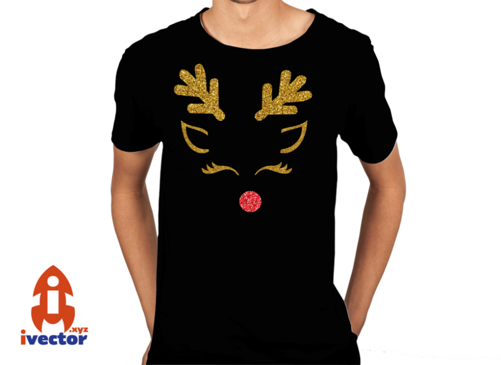 reno-navideno-con-cejas1 Reno Ojos cerrados Glitter Vector Navidad