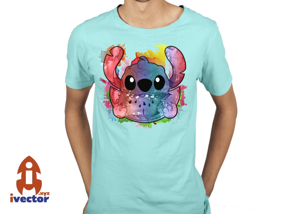 stitch-sandia-playera-2-1024x748 Stitch Colorido con Sandía Vector Eps PDF