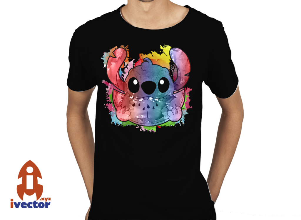 stitch-sandia-playera-3-1024x748 Stitch Colorido con Sandía Vector Eps PDF