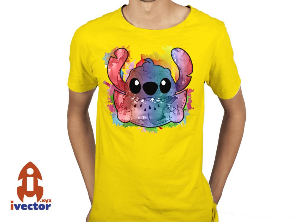 stitch-sandia-playera-4-1024x748 Stitch Colorido con Sandía Vector Eps PDF