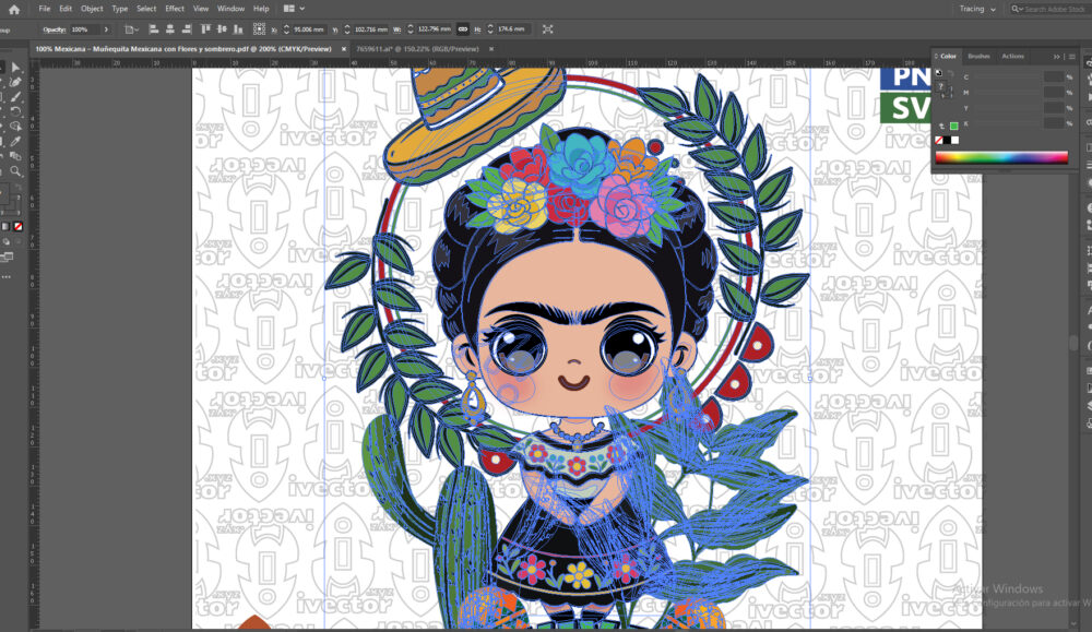 100-Mexicana-–-Munequita-Mexicana-con-Flores-y-sombrero_Mesa-de-trabajo-2 100% Mexicana – Muñequita Mexicana con Flores y Sombrero | Vector para Estampado