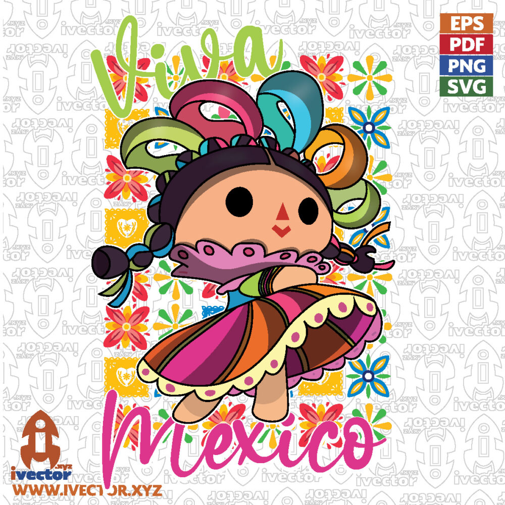 100-Mexicana-–-Munequita-tradicional-Mexicana-con-vestido_Mesa-de-trabajo-1 Muñequita Mexicana Tradicional Colorida | Vector para Estampado