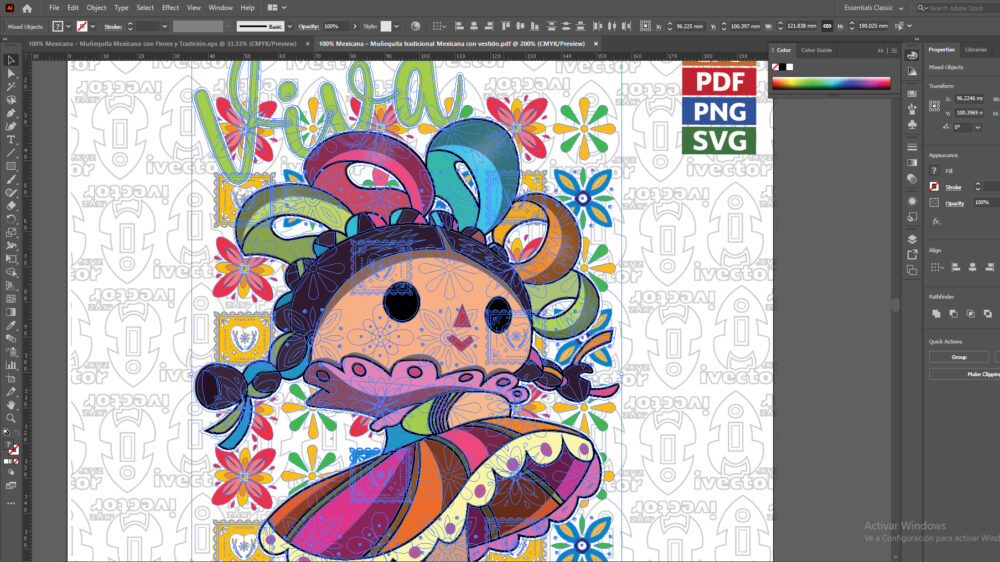 100-Mexicana-–-Munequita-tradicional-Mexicana-con-vestido_Mesa-de-trabajo-2 Muñequita Mexicana Tradicional Colorida | Vector para Estampado