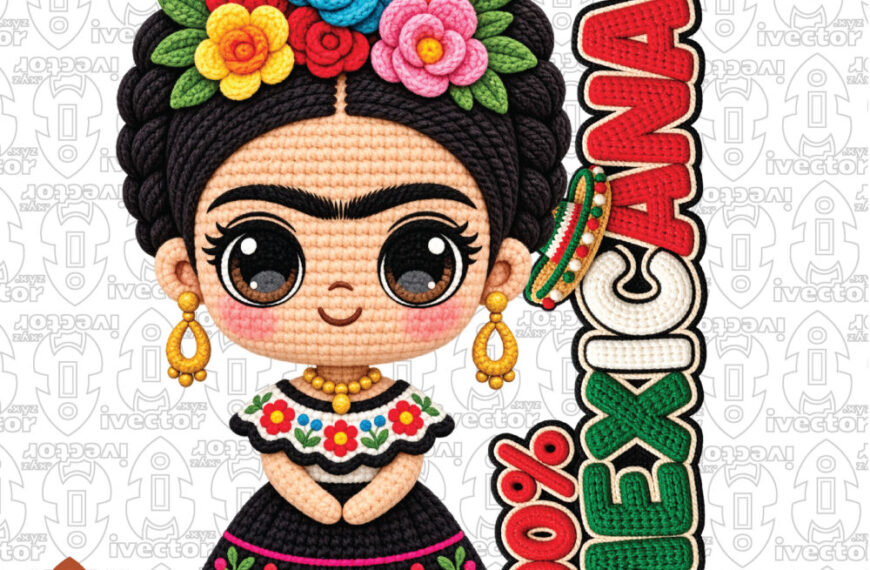 Muñeca Mexicana Estilo Crochet – Recurso PNG para Diseño y Estampado