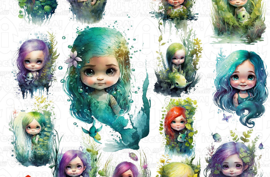 BABYS SIRENAS ACUARELA PNG ALTA CALIDAD TRANSPARENCIA
