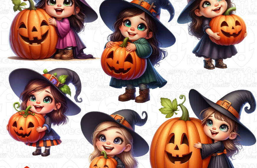 BRUJITAS CON CALABAZAS FORMATO PNG TRANSPARENTES