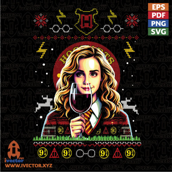 Bruja-Navidena-con-Copa-de-Vino-–-Vector-Semitono-Ugly-Sweater-EPS-PDF-PNG-SVG-600x600 Vectores completamente editables
