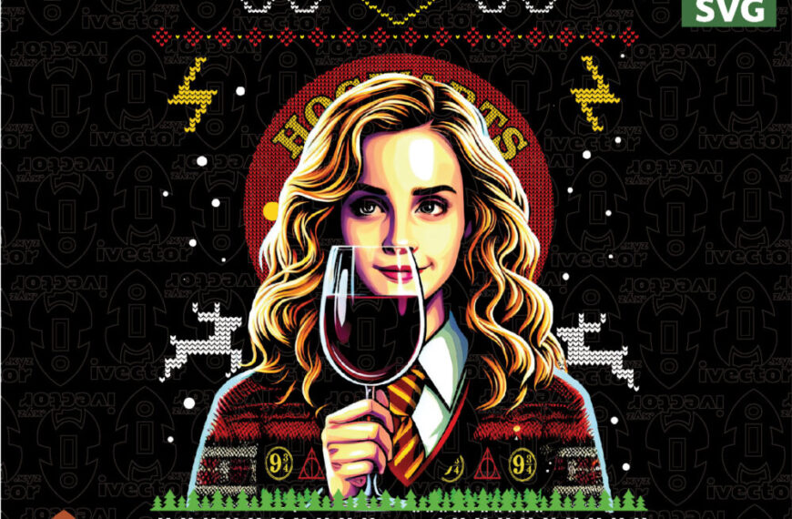 Bruja Navideña con Copa de Vino – Vector Semitono Ugly Sweater EPS PDF PNG SVG