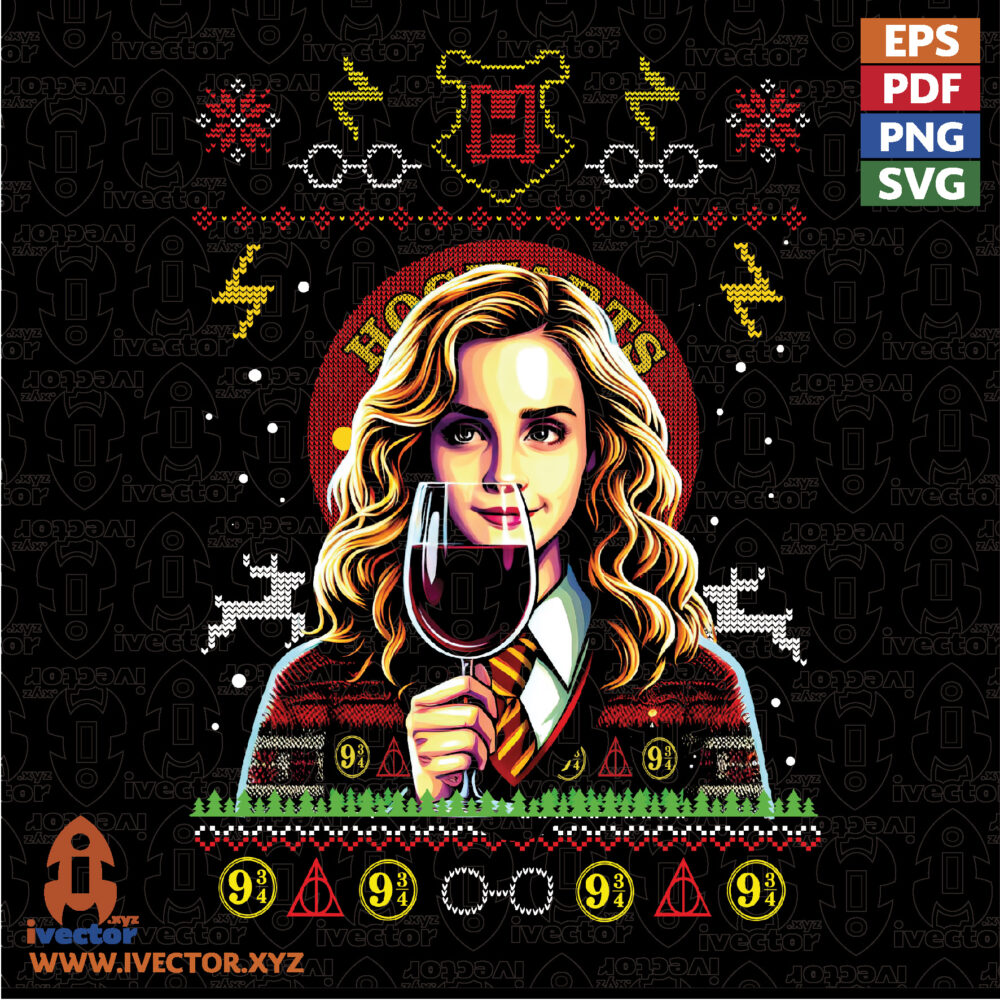Bruja-Navidena-con-Copa-de-Vino-–-Vector-Semitono-Ugly-Sweater-EPS-PDF-PNG-SVG VECTORES Y RECURSOS