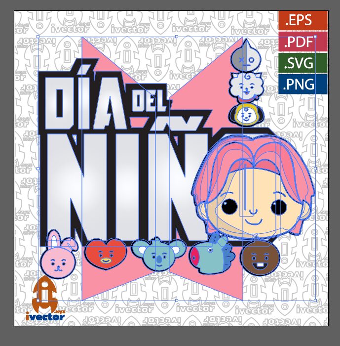 CARITAS-PERSONAJES-BTS-VECTOR-EDITABLE-EPS-PDF_P2 DIA DEL NIÑO BTS ROSA VECTOR EDITABLE
