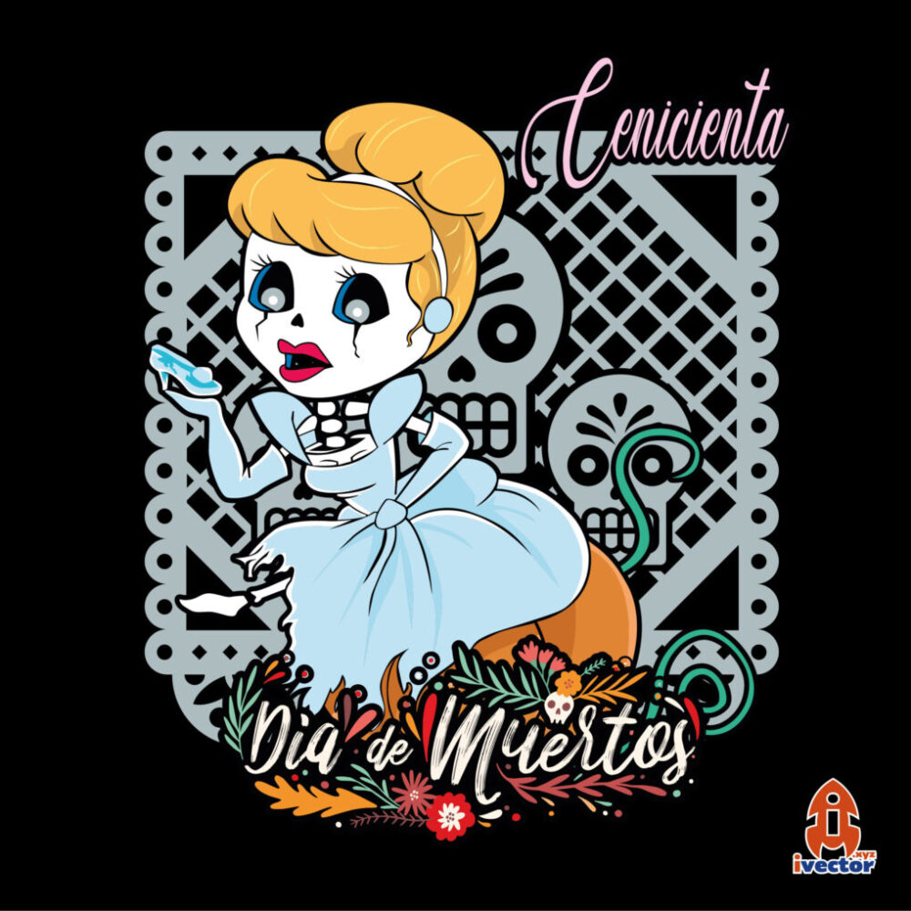 CENICIENTA PRINCESA DIA DE MUERTOS VECTOR EDITABLE EPS PDF