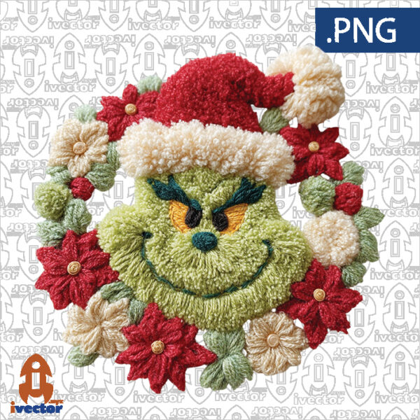 CORONA-GRINCH-NAVIDAD-CROCHET-PNG-ALTA-CALIDAD-600x600 Vectores completamente editables