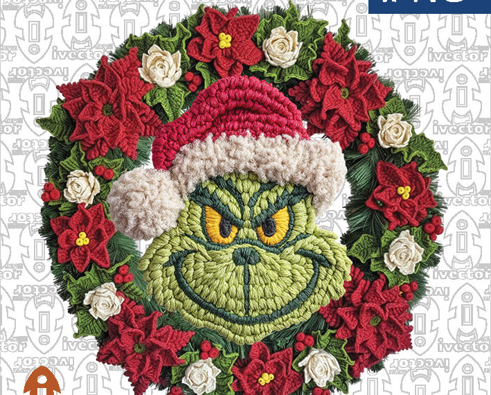 CORONA NAVIDEÑA GRINCH CROCHET PNG ALTA CALIDAD