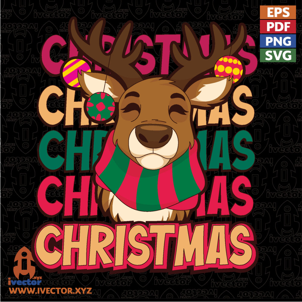 Christmas-Reindeer-with-Colorful-Antlers-–-Festive-Holiday-Christmas-Design VECTORES Y RECURSOS