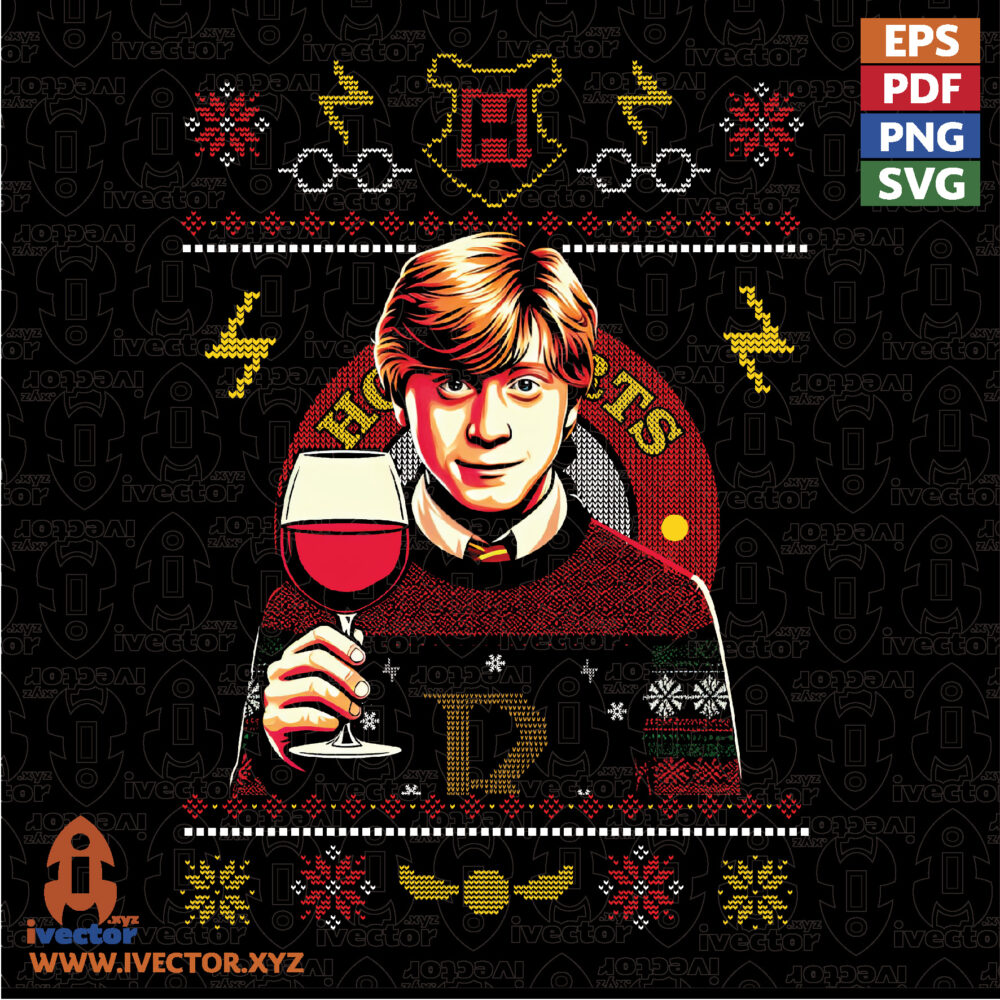 Christmas-Sweater-Man-Drinking-Wine-–-Vintage-Holiday VECTORES Y RECURSOS