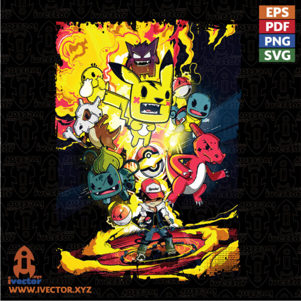 Comic-Battle-Monsters-Illustration-with-Halftone-Effect-–-High-Quality-PNG-600x600 Vectores completamente editables