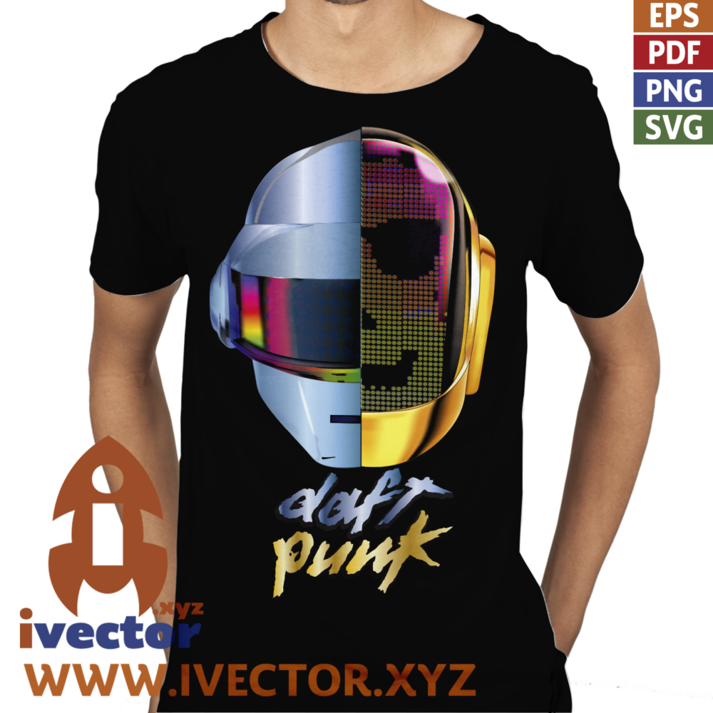 DAFT-PUNK-CASCO-RETRO-COLOR-VECTOR-_P1 Futuristic Electronic Helmet Vector – Sci-Fi Design for Sublimation and Printing