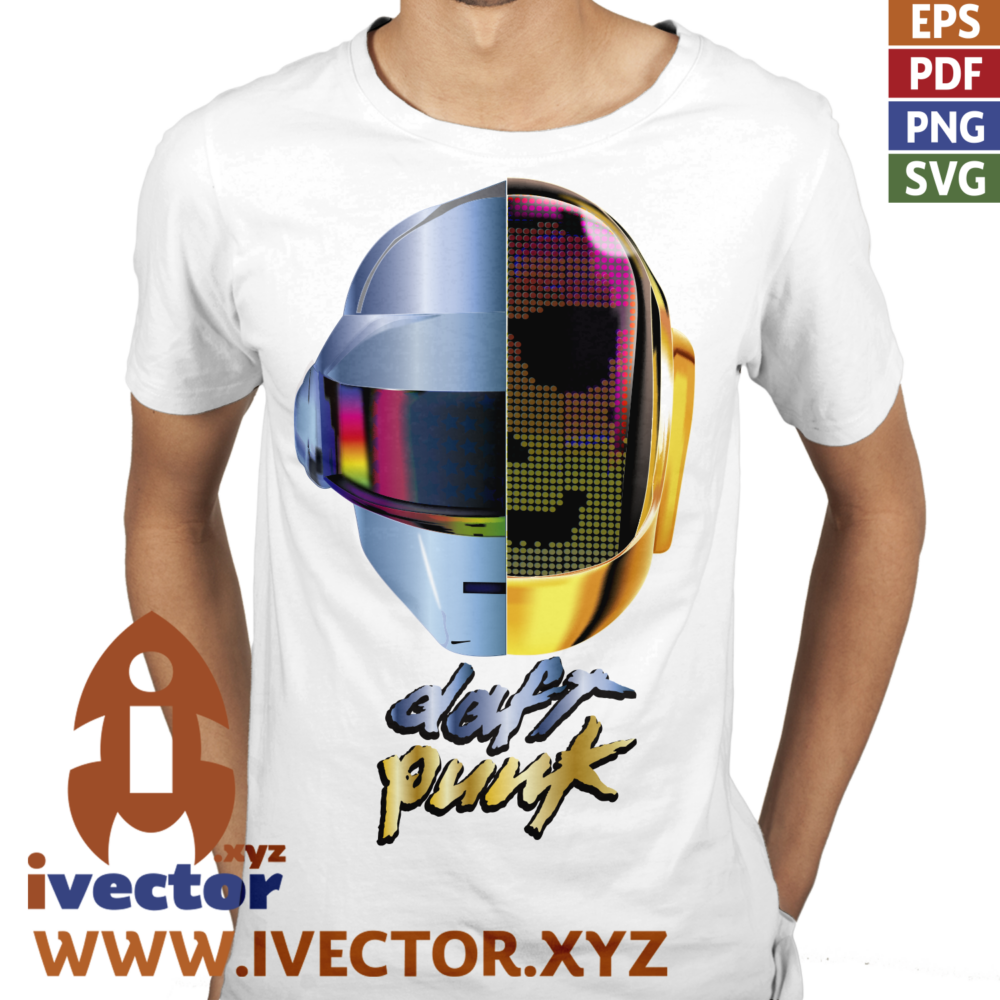 DAFT-PUNK-CASCO-RETRO-COLOR-VECTOR-_P2 Futuristic Electronic Helmet Vector – Sci-Fi Design for Sublimation and Printing