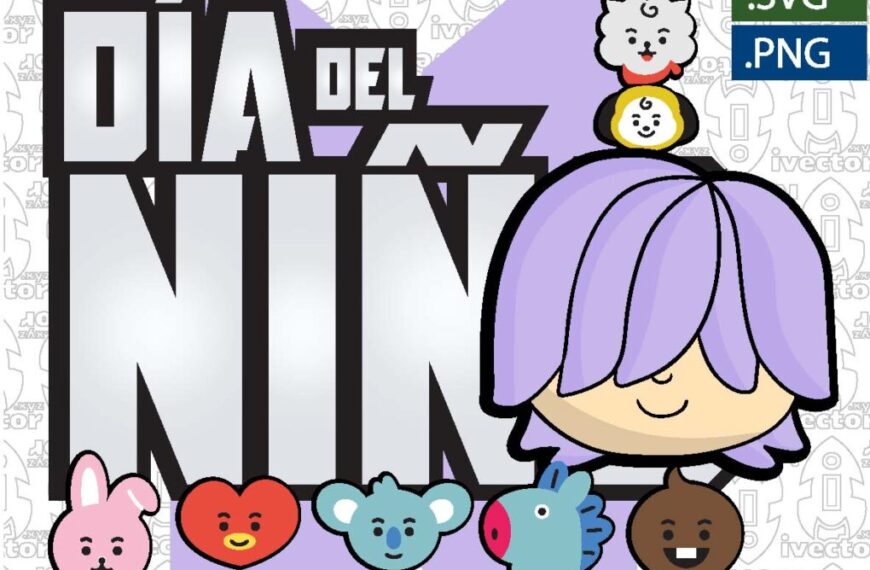 DIA DEL NIÑO BTS MORADO VECTOR EDITABLE
