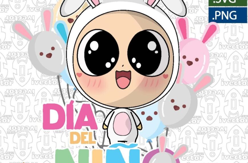 DIA DEL NIÑO CONEJO GLOBOS VECTOR
