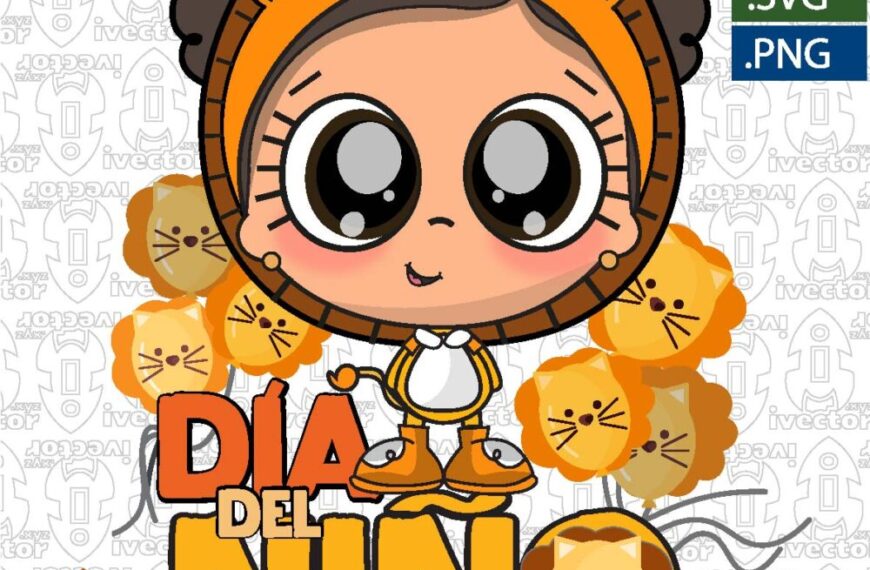 DIA DEL NIÑO LEÓN GLOBOS VECTOR PLANTILLA