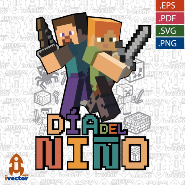 DIA-DEL-NINO-MINECRAFT-PERSONAJE-VECTOR-EDITABLE_Mesa-de-trabajo-1-600x600 Vectores completamente editables