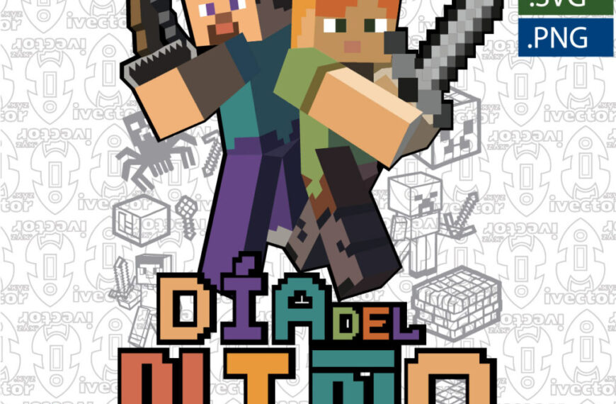 DIA DEL NIÑO MINECRAFT PERSONAJE VECTOR EDITABLE