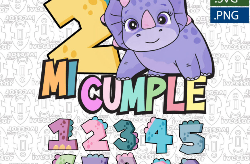 DINOSAURIO MORADO CUMPLEAÑOS VECTOR EDITABLE