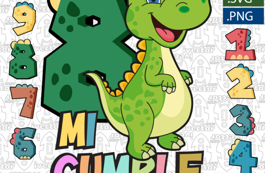 DINOSAURIO VERDE CUMPLEAÑOS VECTOR EDITABLE