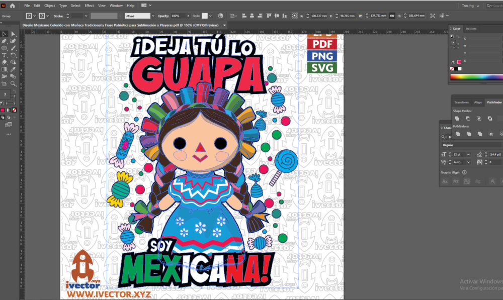 Diseno-Mexicano-Colorido-con-Muneca-Tradicional-y-Frase-Patriotica-para-Sublimacion-y-Playeras_Mesa-de-trabajo-2 ¡Deja Tú Lo Guapa, Soy Mexicana! Diseño Mexicano Kawaii para Sublimación y Estampado