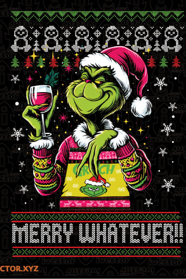 Diseno-Navideno-Monstruo-Verde-Divertido-Merry-Whatever-con-Copa-de-Vino-600x900 VECTORES Y RECURSOS