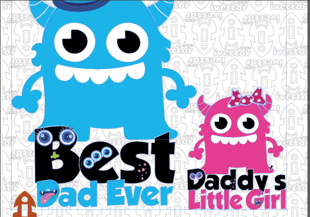 Diseno-Vectorial-Padre-e-Hija-con-Personajes-Divertidos_Mesa-de-trabajo-2 Pack Vector Familiar Monstruitos Divertidos Padre e Hija para Camisetas | Diseño Editable SVG PNG EPS