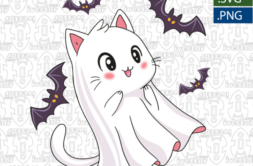 GATO FANTASMA HALLOWENN VECTOR EDITABLE