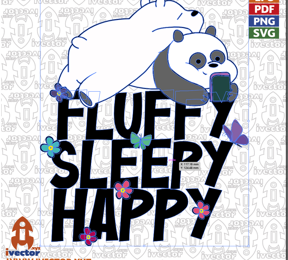 FLUFFY-SLEEPY-HAPPY-OSOS-FLORES-MARIPOSAS-VECTOR-P1 FLUFFY, SLEEPY, HAPPY OSOS, FLORES, MARIPOSAS VECTOR