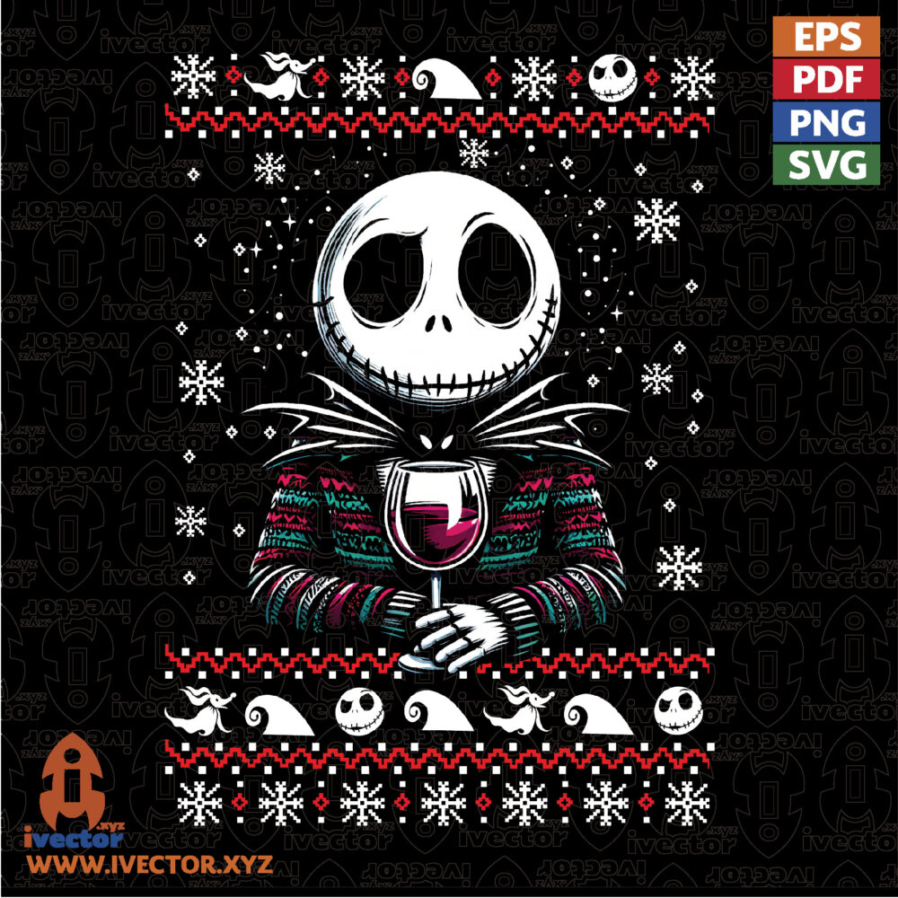 Festive-Skeleton-Christmas-Sweater-Halftone-Design VECTORES Y RECURSOS