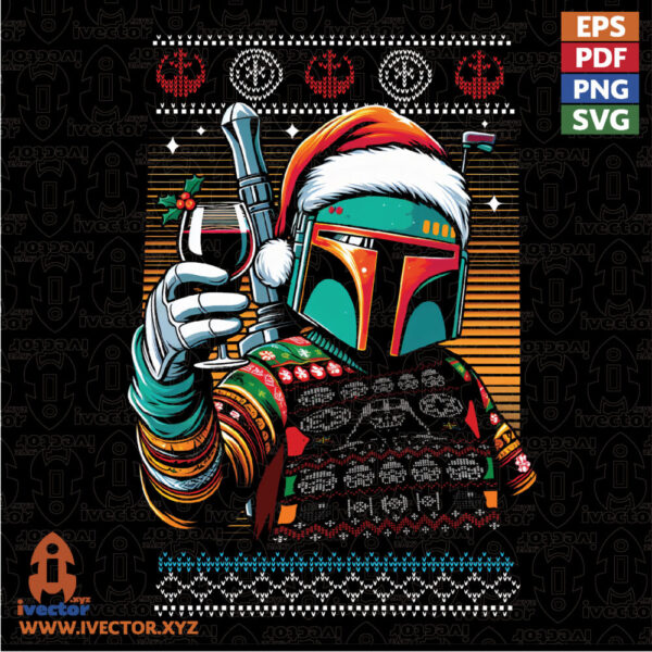 Festive-Space-Warrior-Halftone-Christmas-Design-600x600 Vectores completamente editables