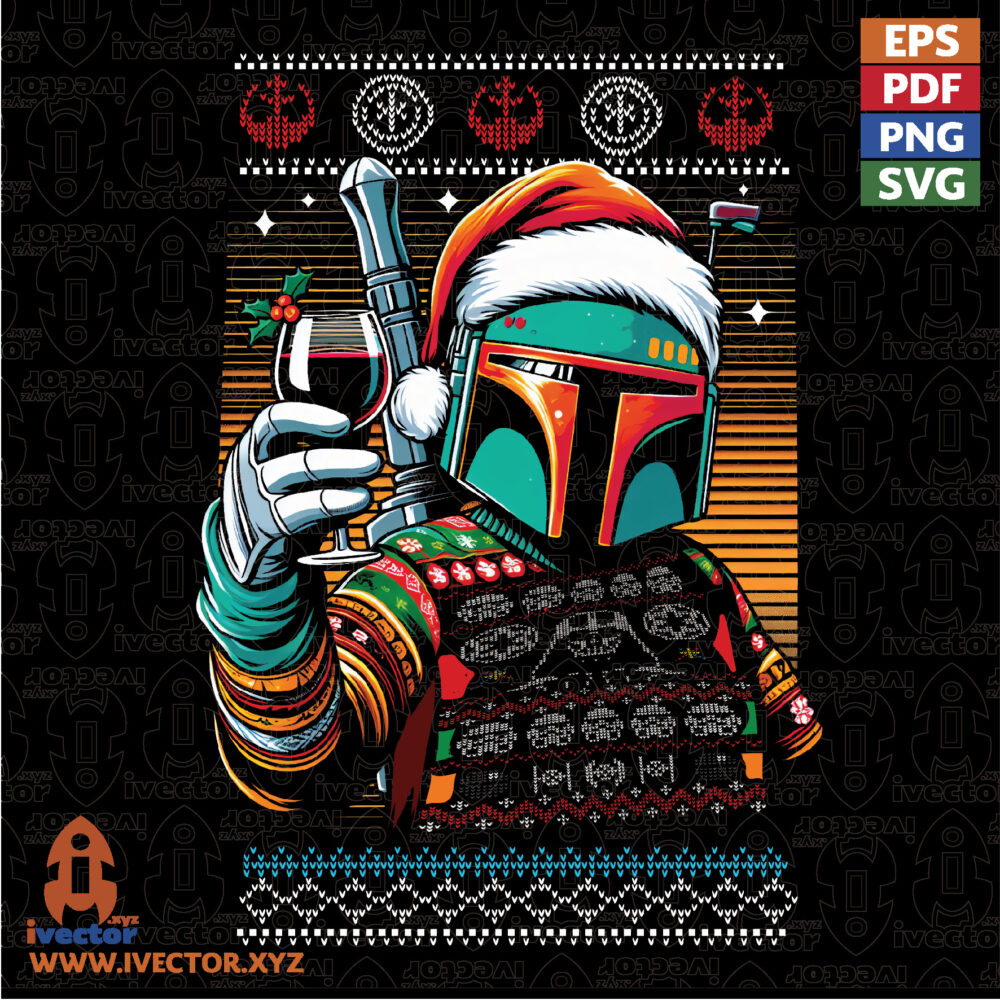 Festive-Space-Warrior-Halftone-Christmas-Design VECTORES Y RECURSOS