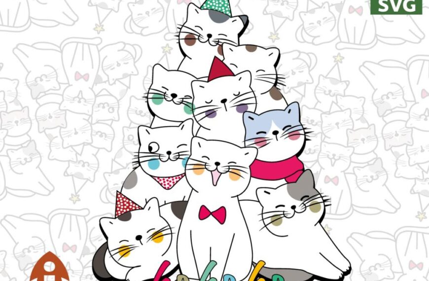 GATOS ARBOL DE NAVIDAD EPS PDF EDITABLE VECTOR