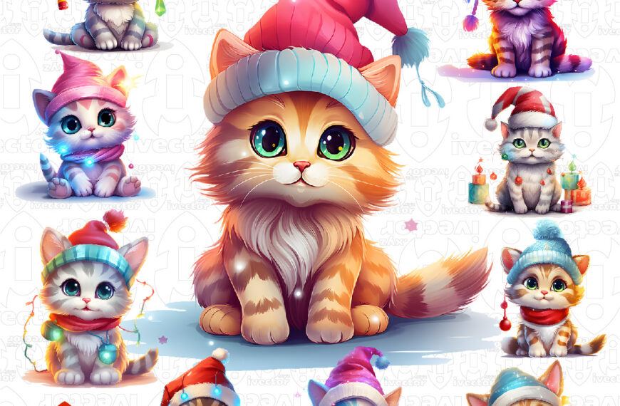 GATOS NAVIDEÑOS COLORIDOS FORMATO PNG ALTA CALIDAD
