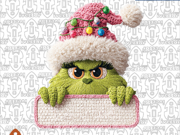 GRINCH ROSA ETIQUETA CROCHET PNG ALTA CALIDAD