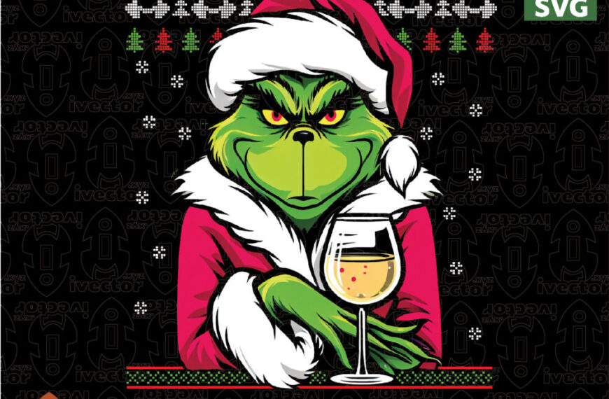 Grinch Navideño con Copa – Diseño Festivo Retro para Estampado-semitono-halftone