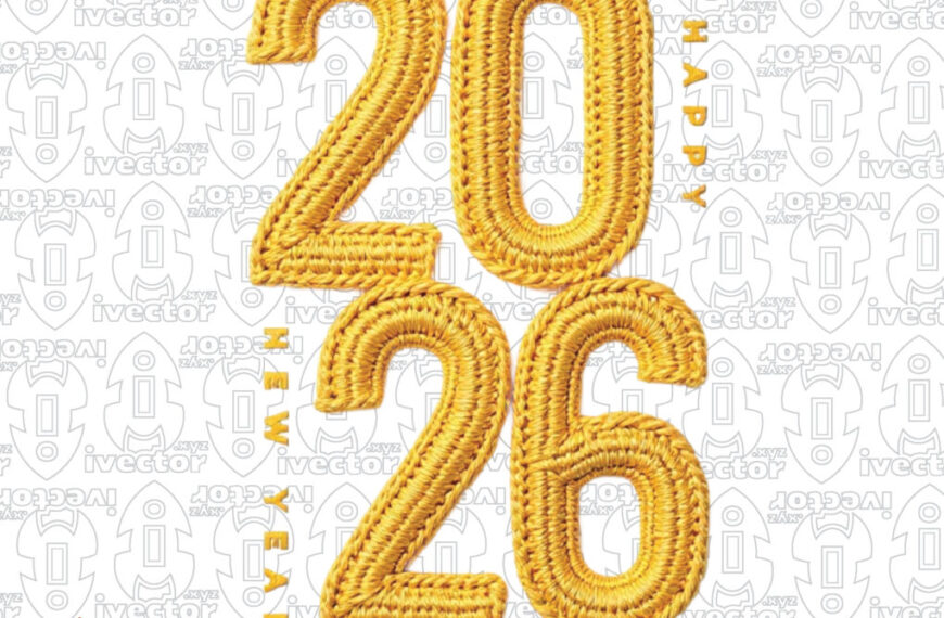 HAPPY NEW YEAR 2026 ESTILO CROCHET DORADO PNG ALTA RESOLUCIÓN