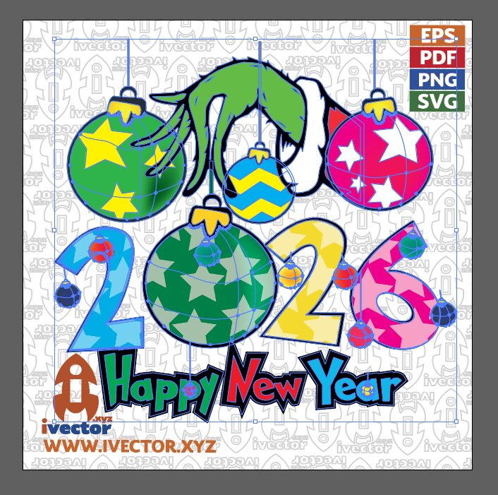 HAPPY-NEW-YEAR-2026-PNG-ALTA-CALIDAD- HAPPY NEW YEAR 2026 GRINCH VECTOR EDITABLE