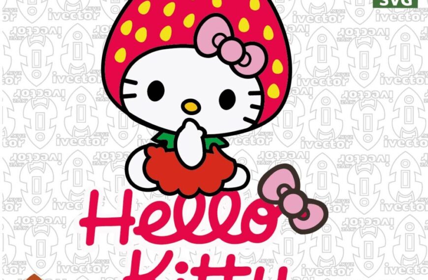 Gatita Kawaii con Sombrero de Fresa Vector – Diseño Cute para Sublimación y Manualidades